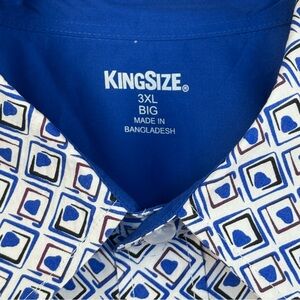 KINGSIZE Big & Tall Mens 3XL Blue Geometric Print Button Down Long Sleeve Shirt